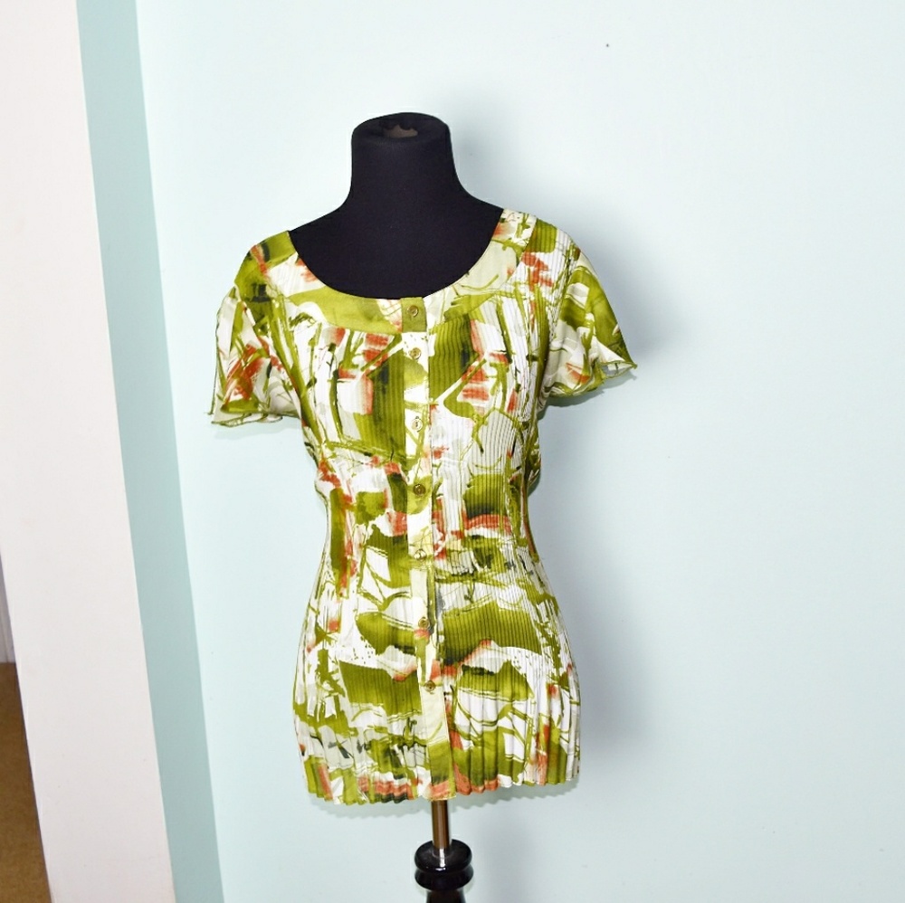 Serenade Green Print Pleated Blouse
